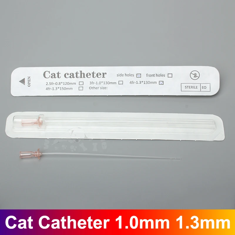 Catéter para gatos Luer, cánula para cirugía de cálculo, urinario estéril, 1,0mm, 1,3mm, instrumento veterinario de PVC