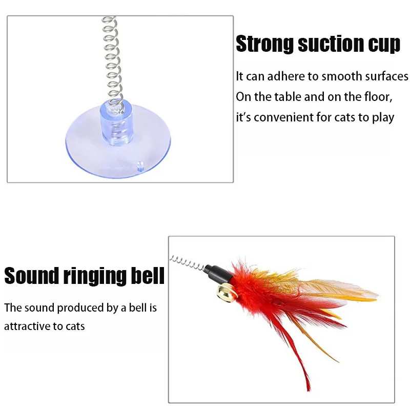 Rompecabezas para gatos con plumas de resorte oscilantes con ventosa, juguete interactivo para gatos con campana con sonido, juguetes con varita de rompecabezas - imagen 3