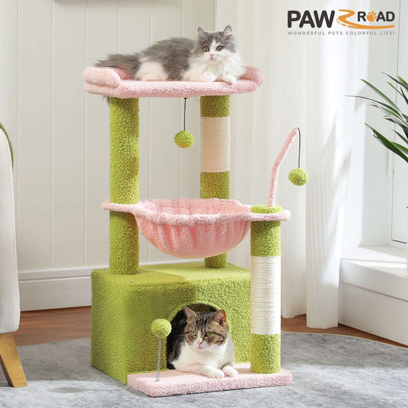 Árbol para gatos 4 en 1 con condominio grande, poste rascador de sisal, hamaca profunda, cómoda plataforma superior, rascadores para gatos, torre pequeña para interiores, juguetes para gatos, cama para gatos - imagen 5