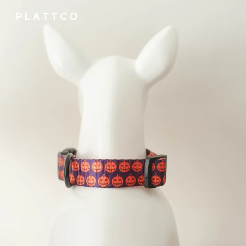PLATTCO removable dog collar PURPLE PUMPKIN adjustable polyester pet necklace loop for small big dogs 5 size PDC337 - imagen 4