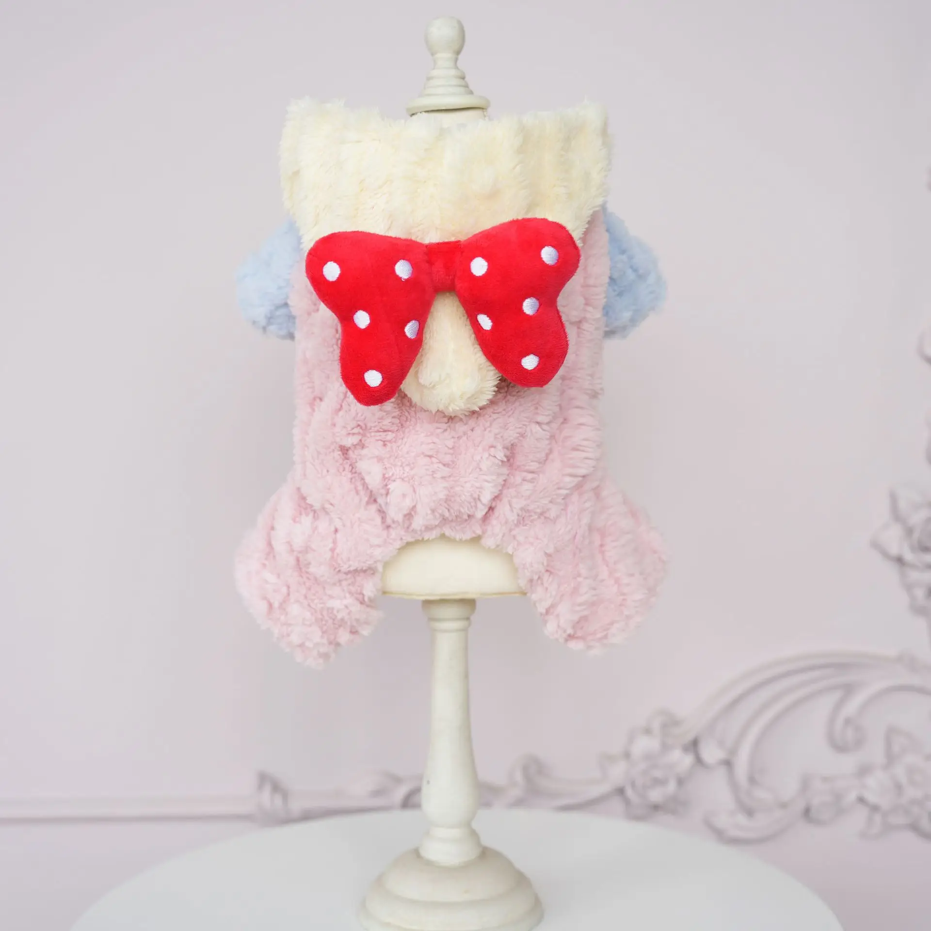 Ropa de dormir con lazo para otoño/invierno para mascotas, mono cálido de peluche, ropa de terciopelo de cuatro patas para mascotas, pijamas para perros, ropa para cachorros