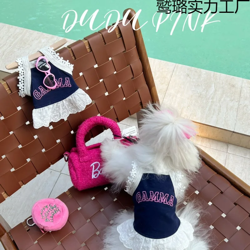 Lindo encaje maltés verano Sling mascota estampado de letras chaleco para cachorros perro pequeño y mediano Linda camiseta patrón de dibujos animados ropa para perros
