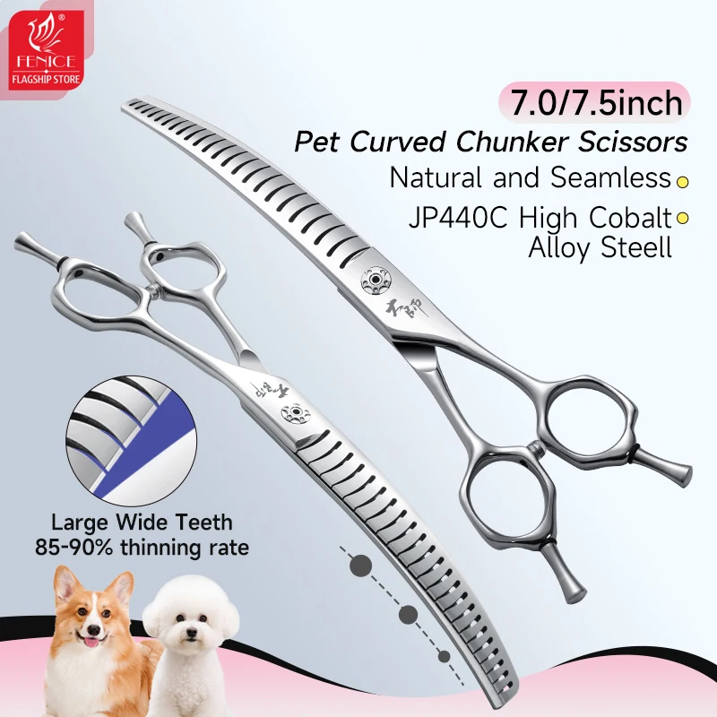 Tijeras de peluquería para perros – Dientes anchos y curvos 7.5″