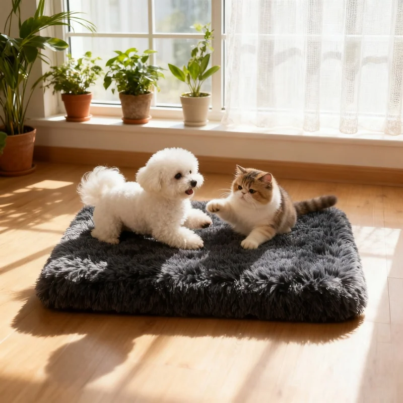 Cama para perros, camas para gatos de peluche súper suaves para perros pequeños, medianos y grandes, extraíble para limpiar al cojín para cachorros, camas para perros aplamadas, estera para mascotas - imagen 2