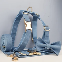 Conjunto arnés y correa azul para perro – Collar suave de algodón