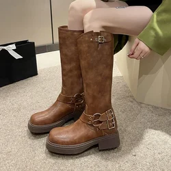 Botas góticas marrones de tacón para mujer – Estilo punk hasta la rodilla
