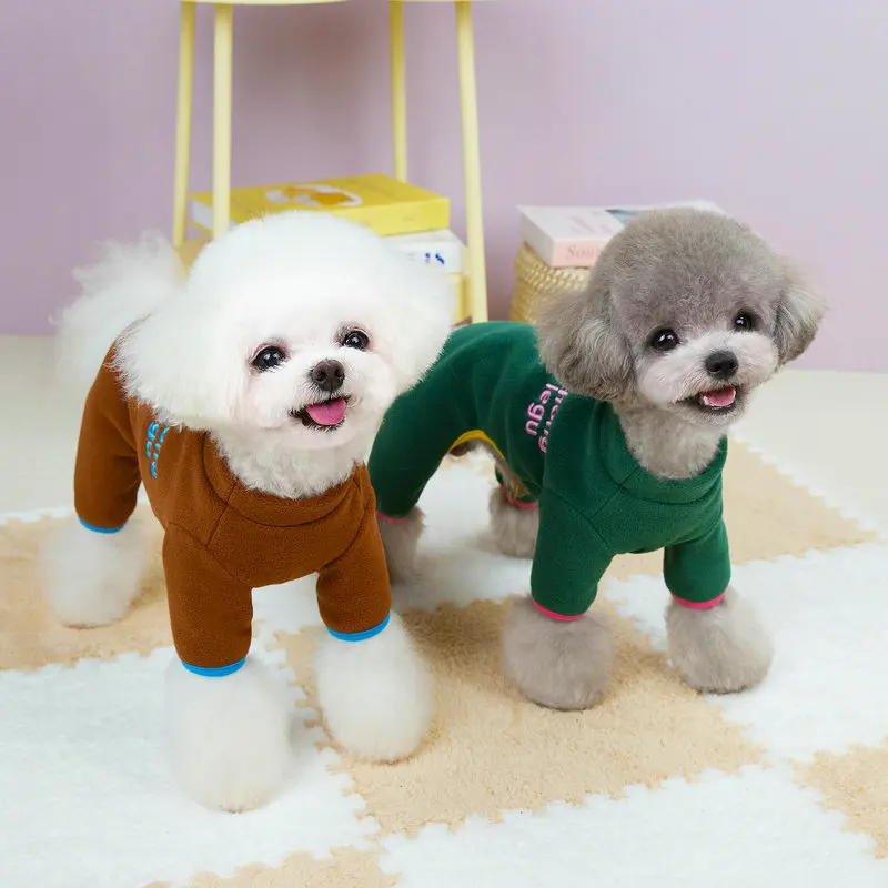 Mono de felpa para mascotas, pantalones de cuatro patas para perros, bonito abrigo de felpa de cuatro patas para otoño e invierno con lengüeta de tracción, oso de peluche, ropa de tracción para mascotas - imagen 3