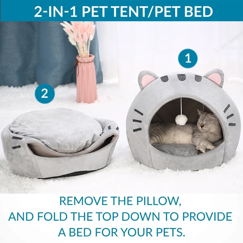 Cama cueva acolchada para gatos y perros pequeños – Suave y cálida - imagen 4