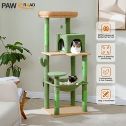 Árbol para gatos verde para gatos de interior, hamaca grande para gatos con percha superior grande, torre para gatos de 5 niveles para gatos grandes con marco de metal