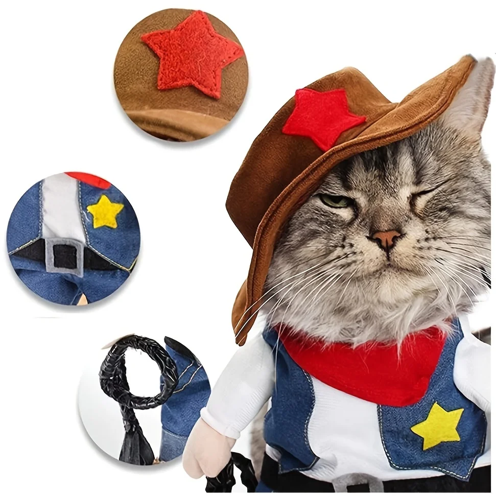 Ropa divertida para Gato, disfraz de vaquero para Halloween, disfraz de Cosplay para perros pequeños, gatos, cachorros, novedad creativa, trajes de vestir para gatitos - imagen 2