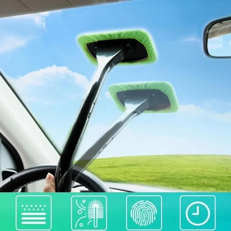 Kit de cepillo limpiador de ventanas de coche, limpiaparabrisas, cepillo de microfibra, herramienta de limpieza y lavado con mango largo, accesorios para coche