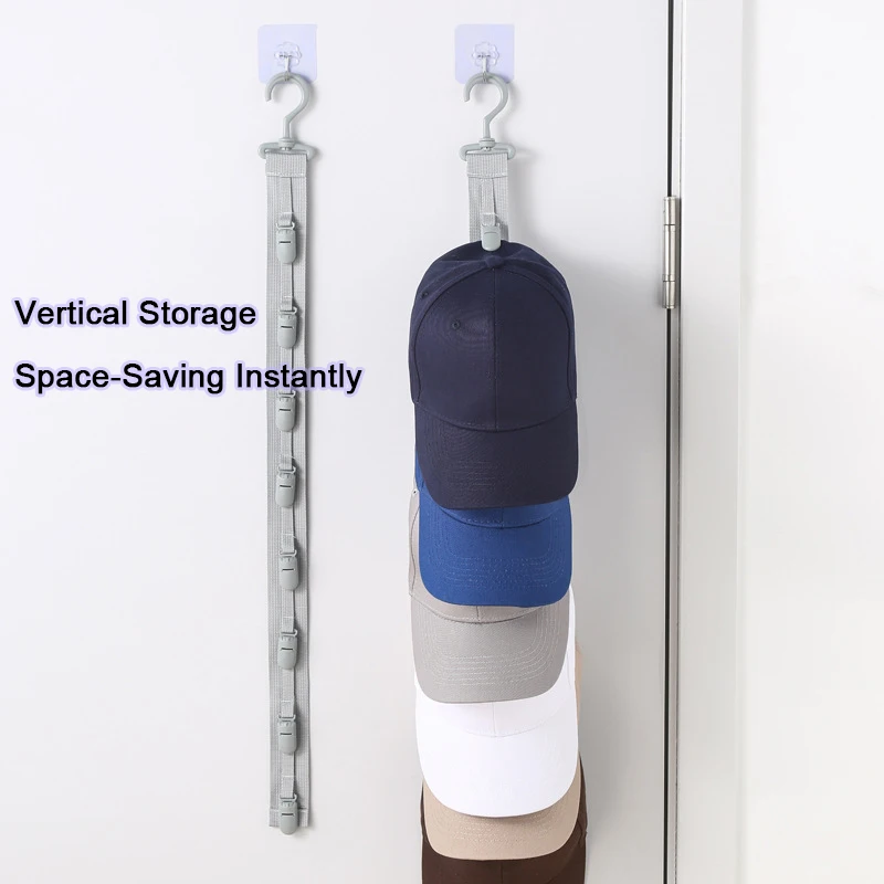 Estante para sombreros de armario, cuerda colgante, Clips de almacenamiento para sombreros, organizador de sombreros, exhibición para gorras de béisbol, colgador de sombreros para puerta de armario y dormitorio