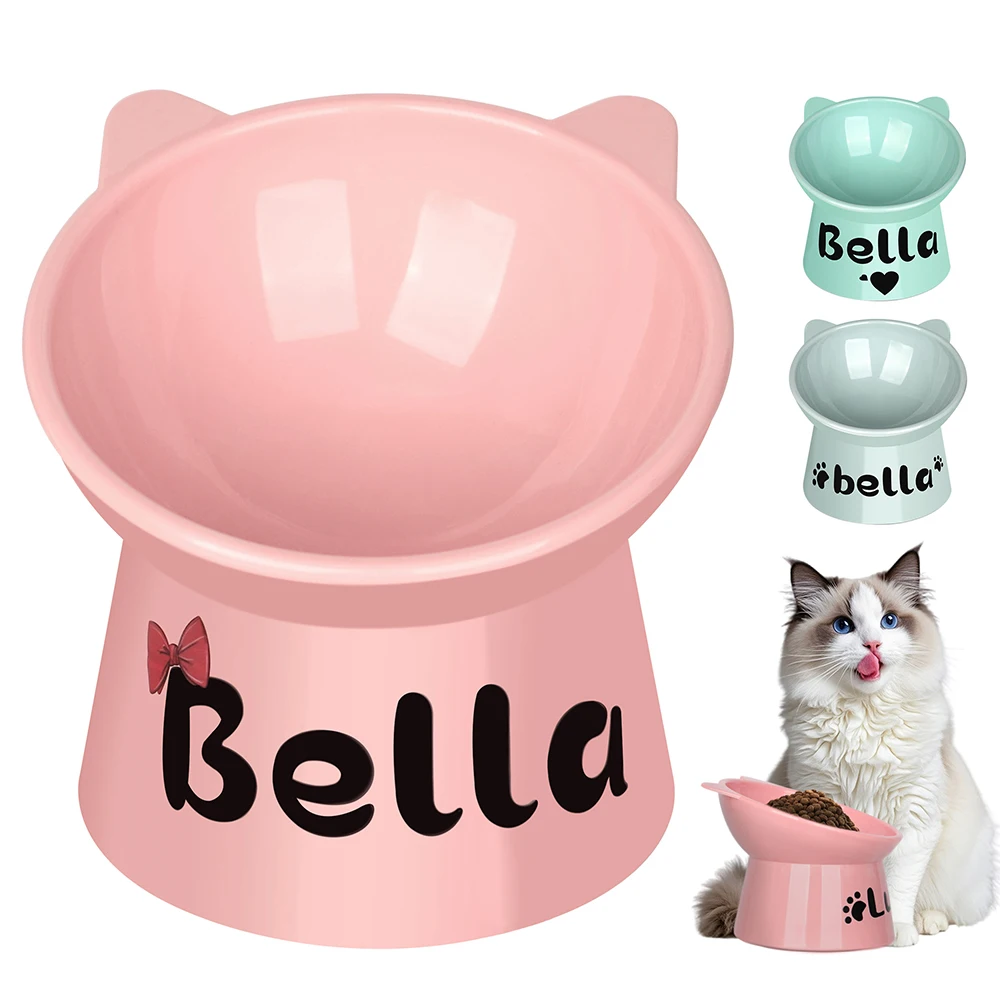 Cuenco de comida personalizado para gatos, cuencos para perros y gatos de pie alto, impresión gratuita, cuencos de agua para comida con nombre de mascota, taza de alimentación para mascotas, accesorios para gatos