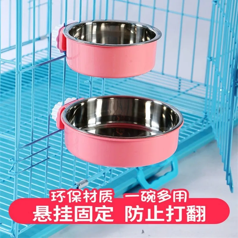 Cuenco colgante para mascotas, cuenco colgante de acero inoxidable para comida de perros, jaula colgante fija, cuenco para mascotas, lavabo de comida para gatos antivuelco