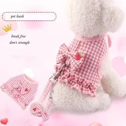 Falda con cuello de perro con lazo, bonito arnés para mascotas con correa para el pecho, cuerda de tracción, ropa para perros y gatos, chaleco con arnés, falda de vestido tutú de princesa