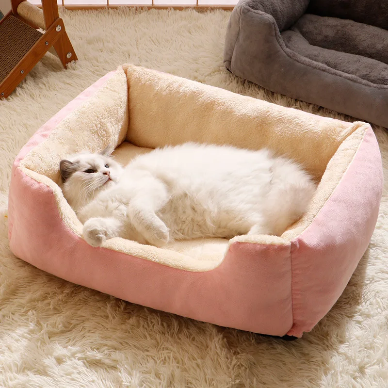 Cama de felpa para mascotas, sofá cuadrado, colchón con cojín suave para gatos y perros, casa para gatitos pequeños, estera de peluche, cama, suministros para mascotas, accesorios - imagen 4