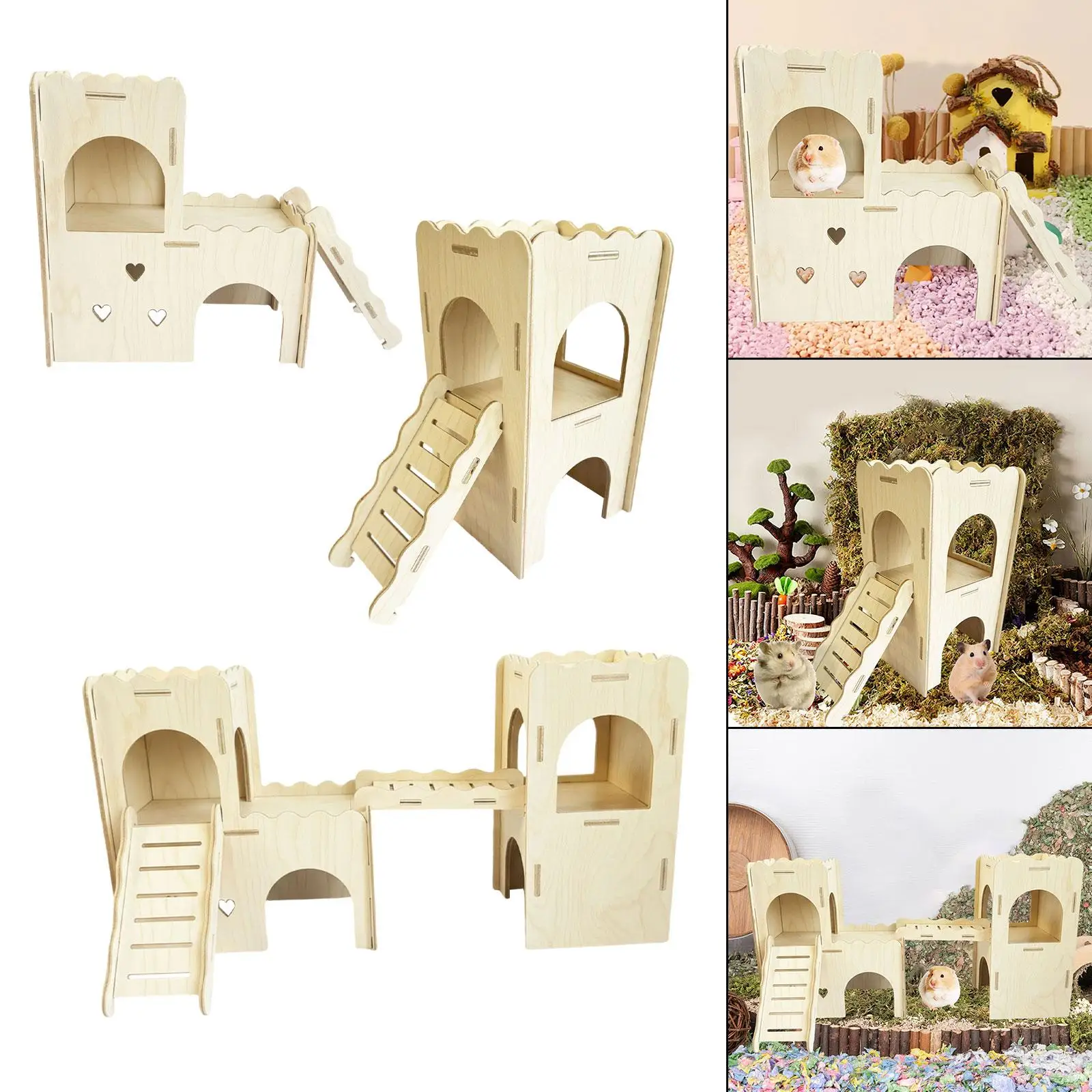 Wood Hamster Hideout Hideaway Habitat for Gerbils Syrian Hamsters Exercising