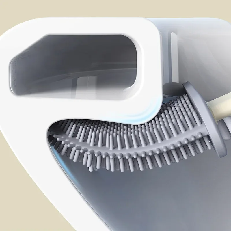 Cepillo de inodoro de silicona montado en la pared, juego de soporte de mango extraíble, cabezal de cepillo flexible antideslizante, Herramientas de limpieza, accesorios de WC - imagen 5