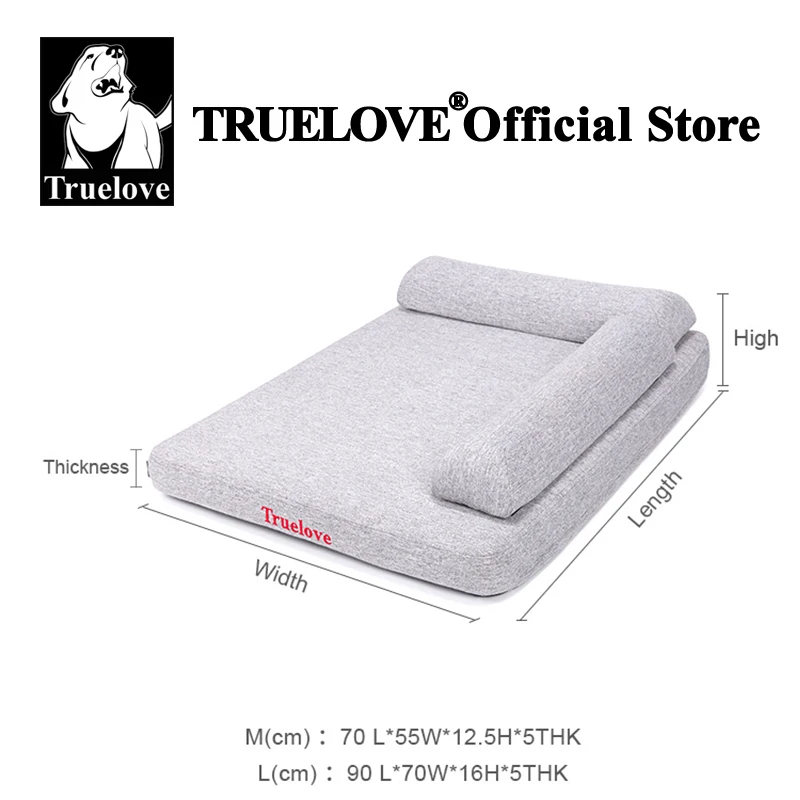 Cama para mascotas Truelove con almohada de espuma viscoelástica, suave, cómoda, duradera, tela 100% de lino para gatos y perros, extraíble, lavable, TLX1211 - imagen 4
