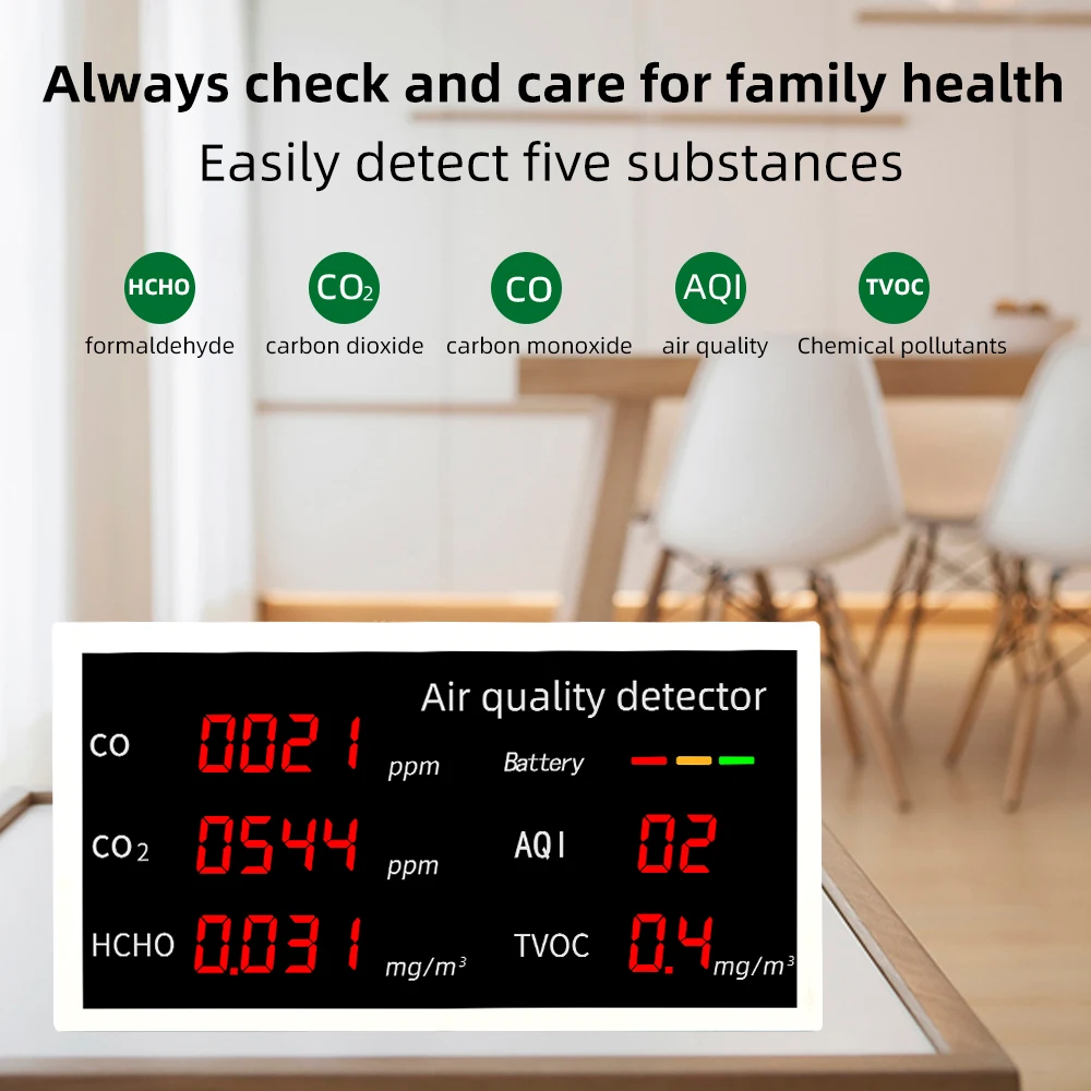 Detector multifuncional de calidad del aire, Monitor de contaminación de Gas, probador ACO/CO2/HCHO/AQI/TVOC, medidor de monóxido de carbono para el hogar - imagen 2