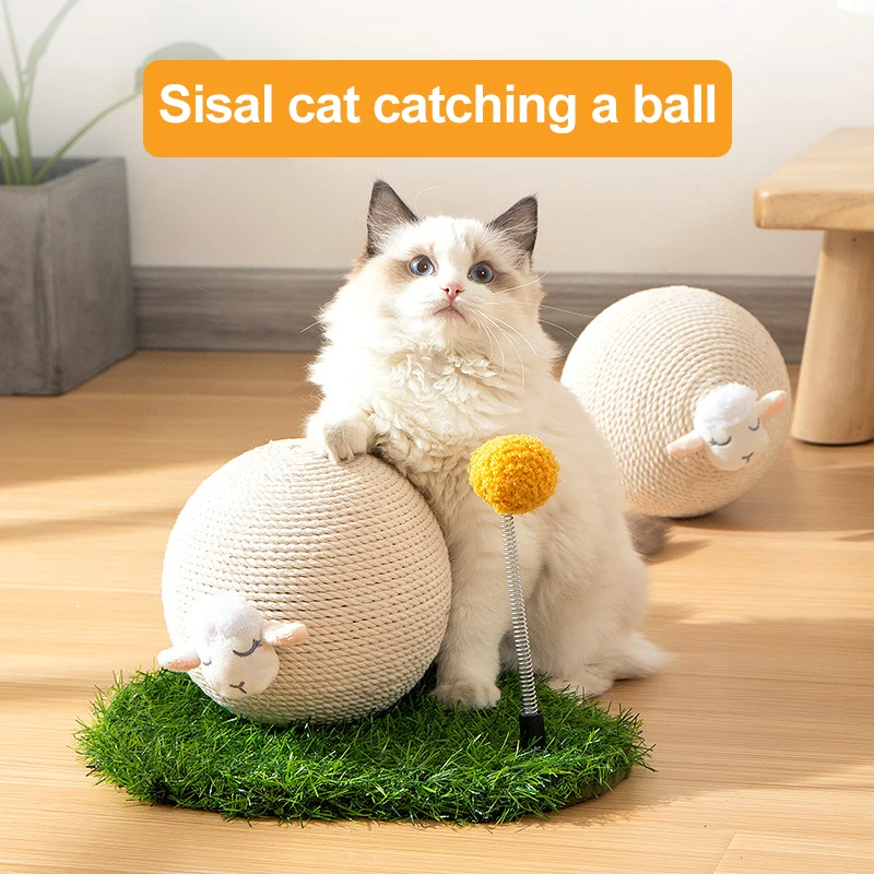 Bola de rascado Vertical para gatos, juguete de Sisal Natural, entretenimiento, ahorro de espacio, accesorios móviles esféricos - imagen 2