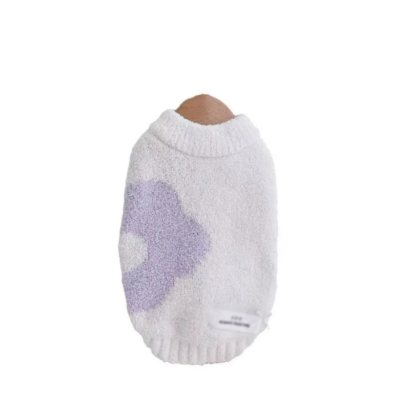 Suéter de felpa para perros, chaquetas cálidas tejidas con flores, ropa para el hogar, chaleco de invierno para perros y gatos, camisa con Base de oso más gruesa, ropa para cachorros - imagen 5