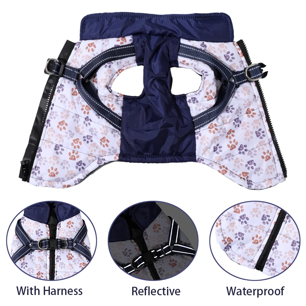 Ropa reflectante para perros con arnés con cremallera impermeable invierno cálido chaleco para mascotas abrigo para perros pequeños medianos chaqueta a prueba de viento para cachorros - imagen 3