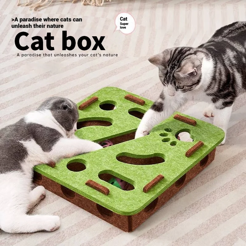 Juguete laberinto de fieltro para gatos – caja con bola y campana