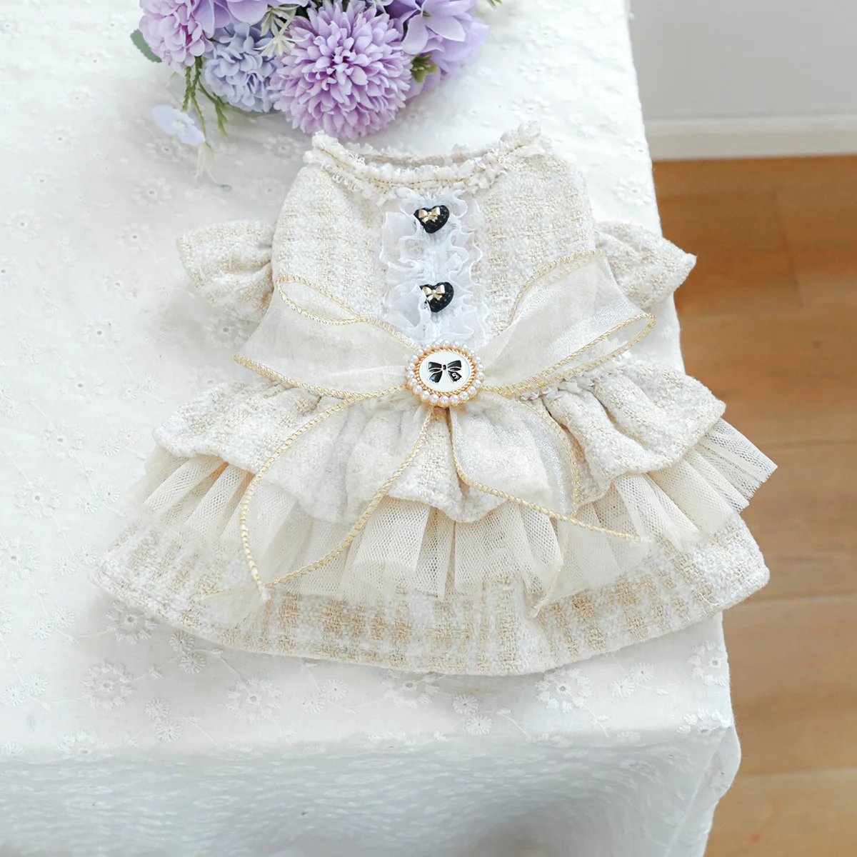 Vestido con lazo de encaje, falda en gasa para perros y gatos pequeños - imagen 3