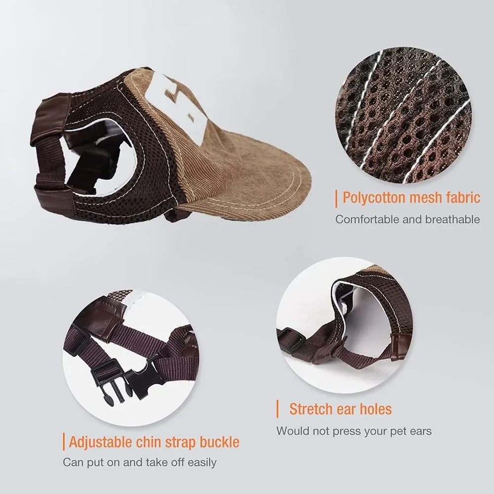 Gorro para deportes al aire libre con orificios para las orejas, sombrero para mascotas para perros pequeños y grandes, accesorios para perros, protector solar ajustable, gorra de béisbol - imagen 4