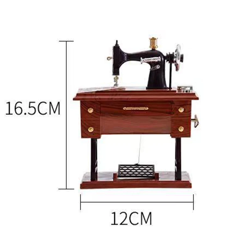 Mini máquina de coser Vintage, caja de música con pedal, mesa, adorno de escritorio, caja de música mecánica para decoración del hogar - imagen 2