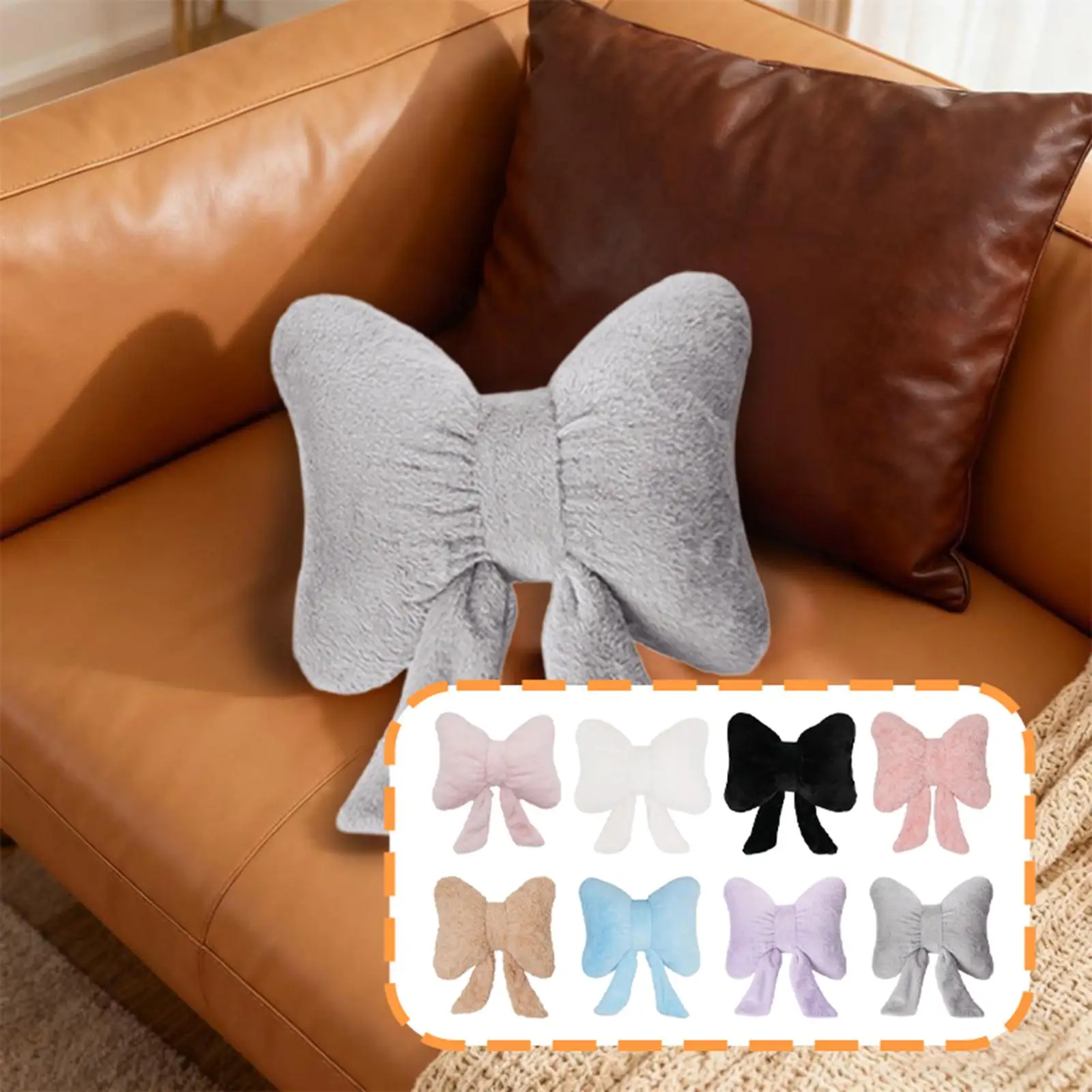 Almohada de felpa con lazo y inserto, cómoda almohada decorativa para coche, para sofá, cama, oficina - imagen 5