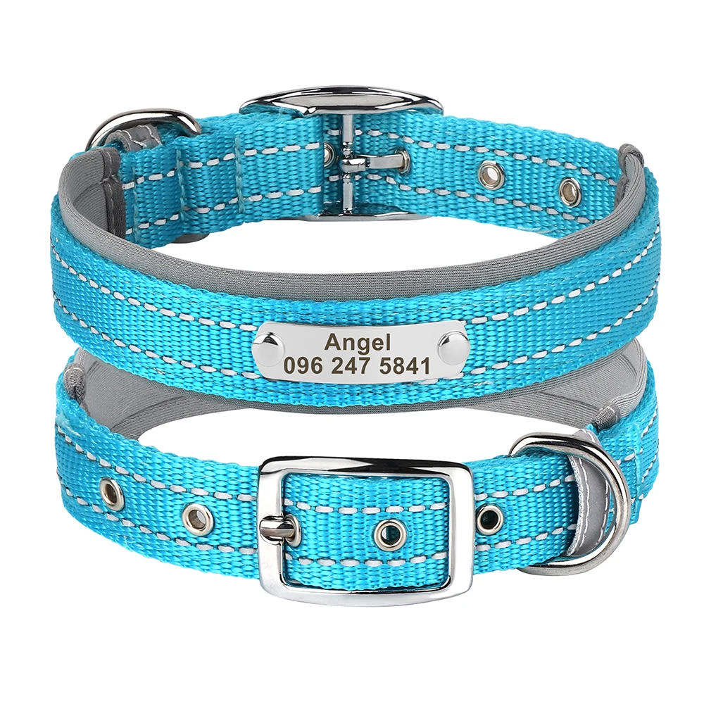 Collar de nailon reflectante para perros, Collar personalizado para mascotas, etiqueta de identificación antipérdida, collares personalizados con nombre de perro para perros pequeños, medianos y grandes, Pitbull - imagen 4