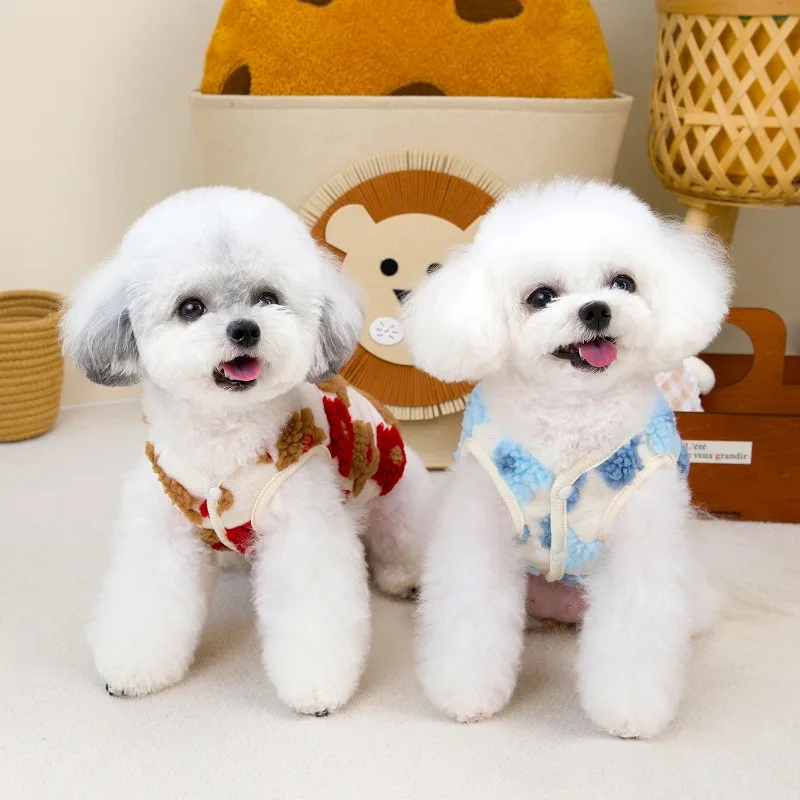 Abrigo cálido de flores para cachorros, Chaleco de punto para perros pequeños, suéter para perros pequeños, ropa para mascotas de dos patas, disfraz Ins Wind Cat, Invierno - imagen 2