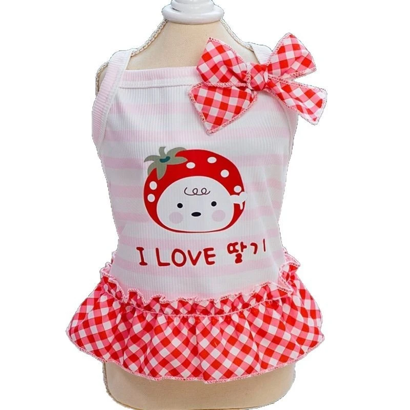 Vestidos rojos de verano para niña de dibujos animados para Chihuahua, pajarita de celosía, Color caramelo, mascota, una pieza, ocio al aire libre, faldas de chaleco de princesa para gato - imagen 5