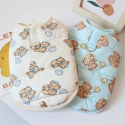 Chaleco grueso de otoño e invierno para perros pequeños y medianos, mono sin mangas con estampado de oso y globo de dibujos animados, ropa de terciopelo para cachorros