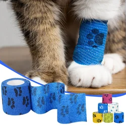 Vendaje autoadhesivo para mascotas con diseño de huella, sin adhesivo para el cabello, envoltura elástica transpirable repelente al agua para perro/gato, 4 Uds.