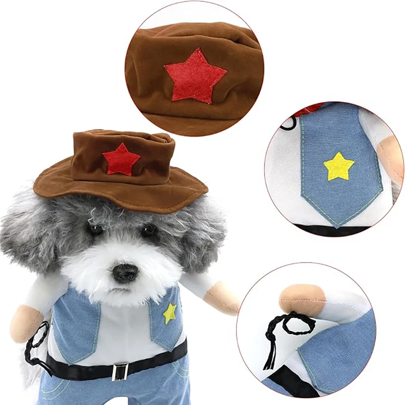 Disfraz de vaquero con sombrero para gato y perro pequeño, ropa de Halloween para mascotas, disfraz divertido para gatos y perros pequeños - imagen 2