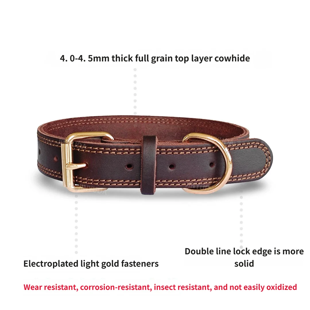 Collar de cuero para perro, collares para perros de cuero auténtico de doble punto auténtico y resistente con Collar ancho de entrenamiento para caminar para perros con hebilla de Metal - imagen 4