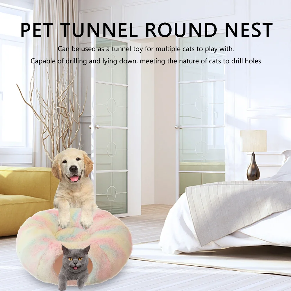 Cama tipo túnel plegable redonda para gatos y perros pequeños, cueva larga y cálida de felpa, cama para dormir de invierno para mascotas, refugio para dormir profundo - imagen 5