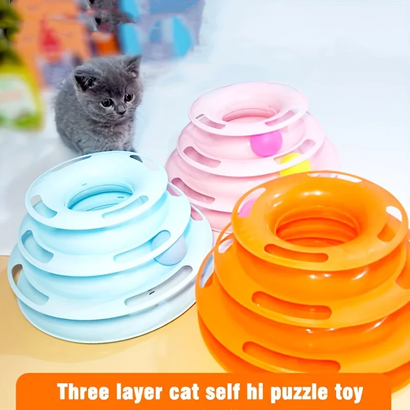 Torre de juguete interactiva para gatos de 3 capas con bolas coloridas, ejercitador físico mental, divertido juego de rompecabezas para gatos activos - imagen 3