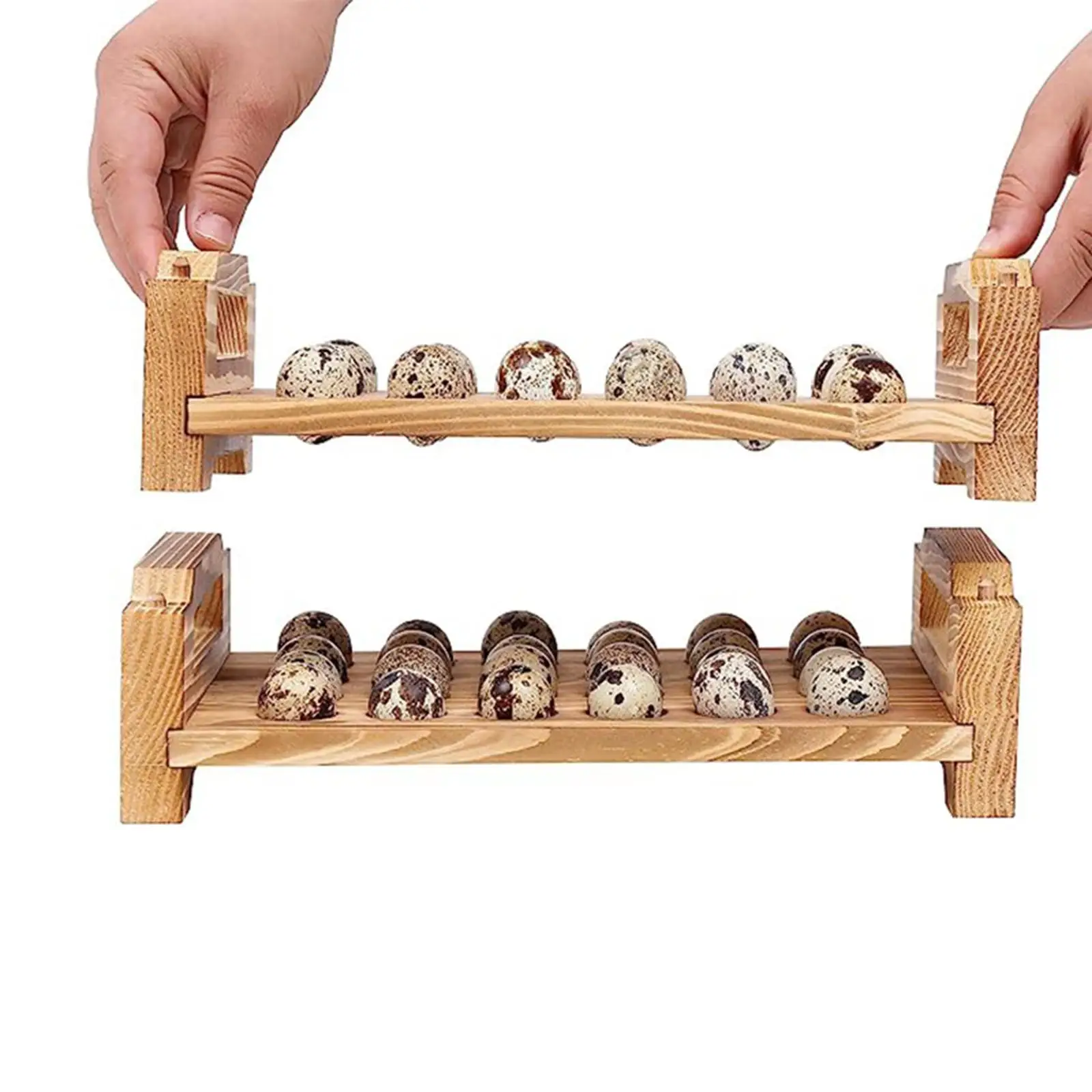 Bandeja de almacenamiento de huevos de madera, organizador de almacenamiento portátil con 24 ranuras, clasificador de huevos de codorniz para restaurante, despensa para el hogar, refrigerador, 2 uds. - imagen 3