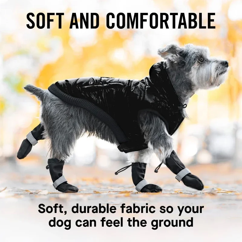 Zapatos de invierno para perros, impermeables, para caminar, grandes y pequeños, cálidos, elásticos ajustables, cubierta para pies Schnauzer, suministros para mascotas de peluche - imagen 5