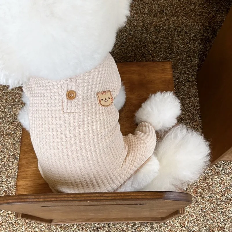Ropa de cuatro patas con gofres para mascotas, pijamas para el hogar para perros, ropa de peluche, ropa básica de otoño e invierno, mono para cachorros pequeños Yorkshire - imagen 4
