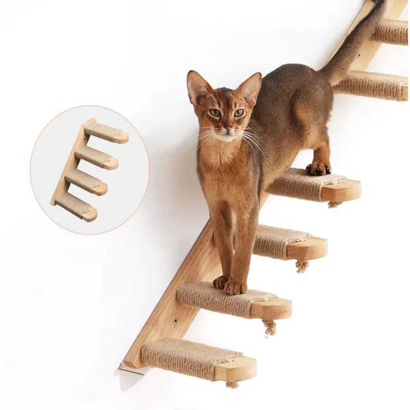 Cuerda de escalada para gatos montada en la pared, pedales de madera maciza y cuerda de Sisal, garra de entrenamiento para gatitos, muebles de interior para gatos