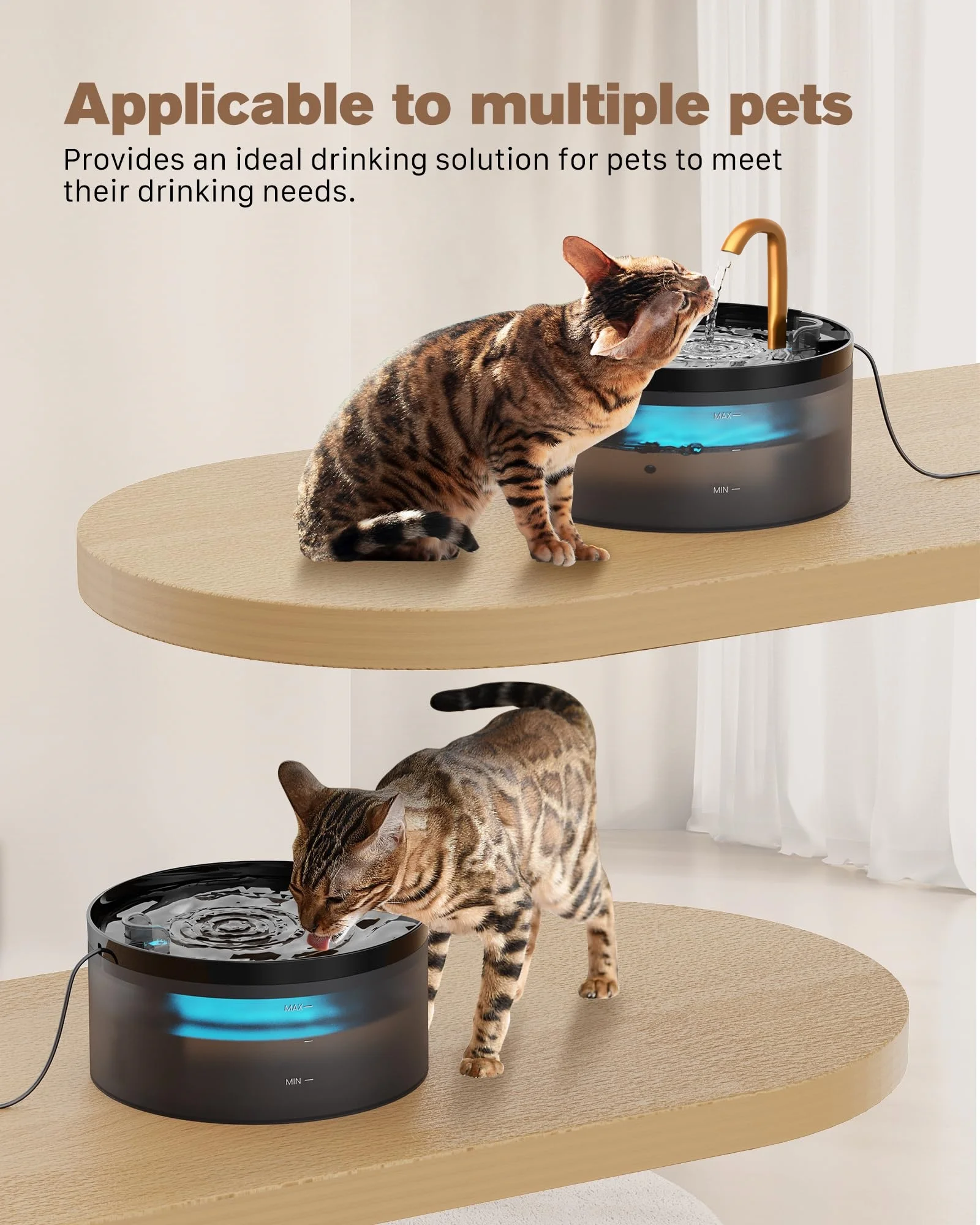 Fuente de agua para mascotas, juego de filtros automáticos, bebedero eléctrico silencioso para gatos, filtring de recircular de 2,1l, dispensador de agua para perros y gatos - imagen 5