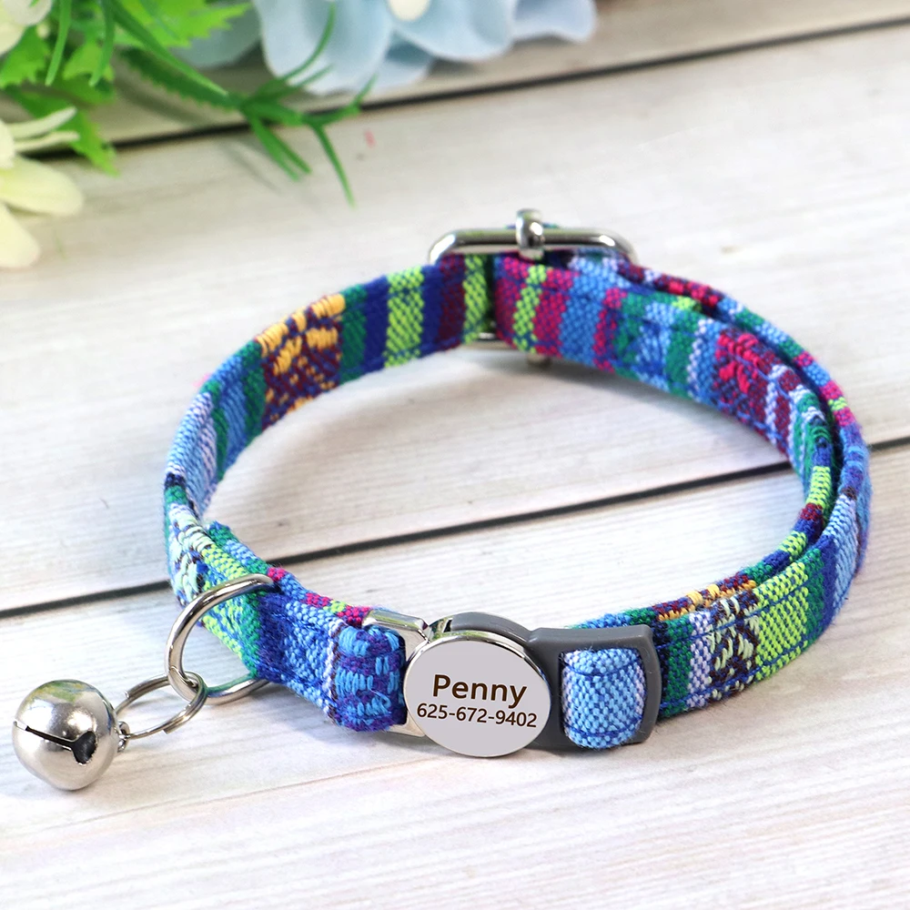 Collar de gato personalizado, collares ajustables para cachorros y perros con hebilla de seguridad, placa de identificación grabada gratis, collares antipérdida para gatitos - imagen 4