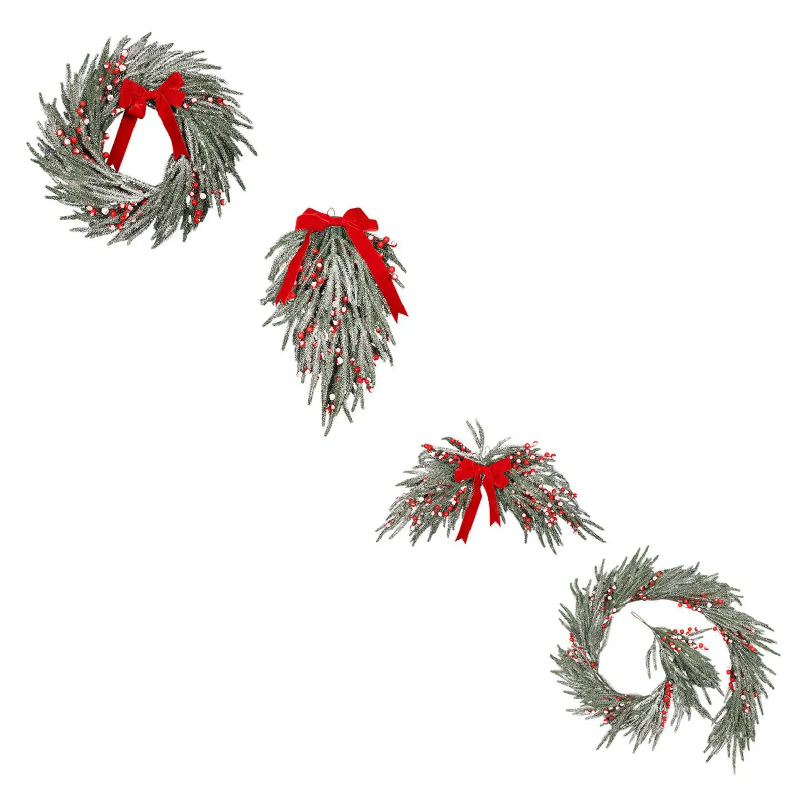 Christmas Garland Reusable Indoor and Outdoor Farmhouse Festival Home Decor Artificial Holly Red Berries Wreath Xmas Decoration