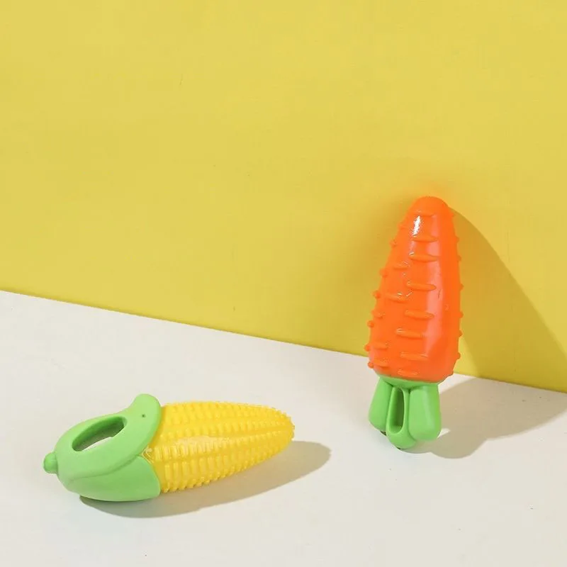 Juguete para masticar para perros chirriantes, simulación de zanahoria, forma de maíz, resistente a mordeduras, limpieza de dientes, entrenamiento interactivo, suministros para mascotas - imagen 3