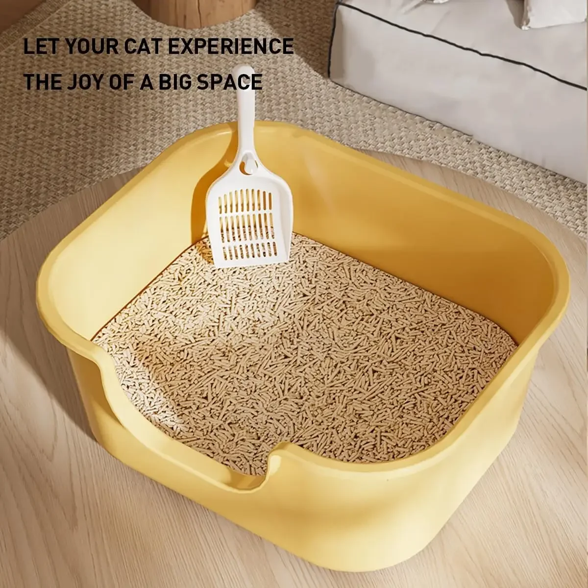 Cacerola grande semicerrada para gatos, caja de arena para gatos Jumbo a prueba de salpicaduras con cuchara, caja de arena de gran tamaño a prueba de salpicaduras - imagen 4